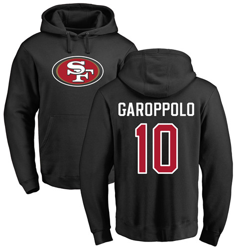 Men San Francisco 49ers Black Jimmy Garoppolo Name and Number Logo #10 Pullover NFL Hoodie Sweatshirts